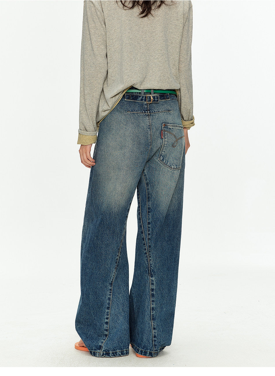 Vintage-Style Washed Bound-Leg Jeans
