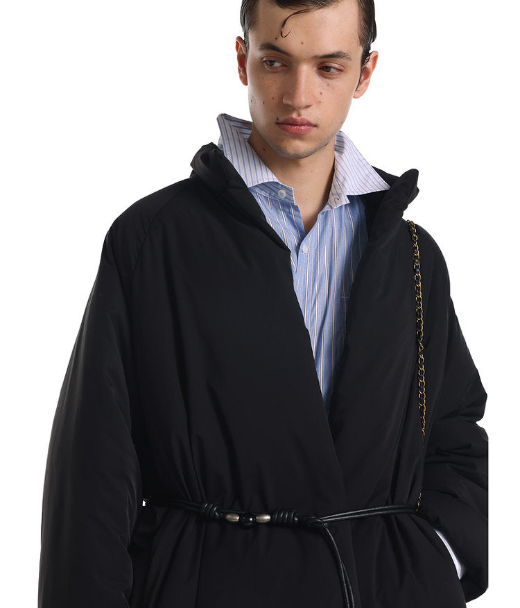 Mid-length down jacket with belt