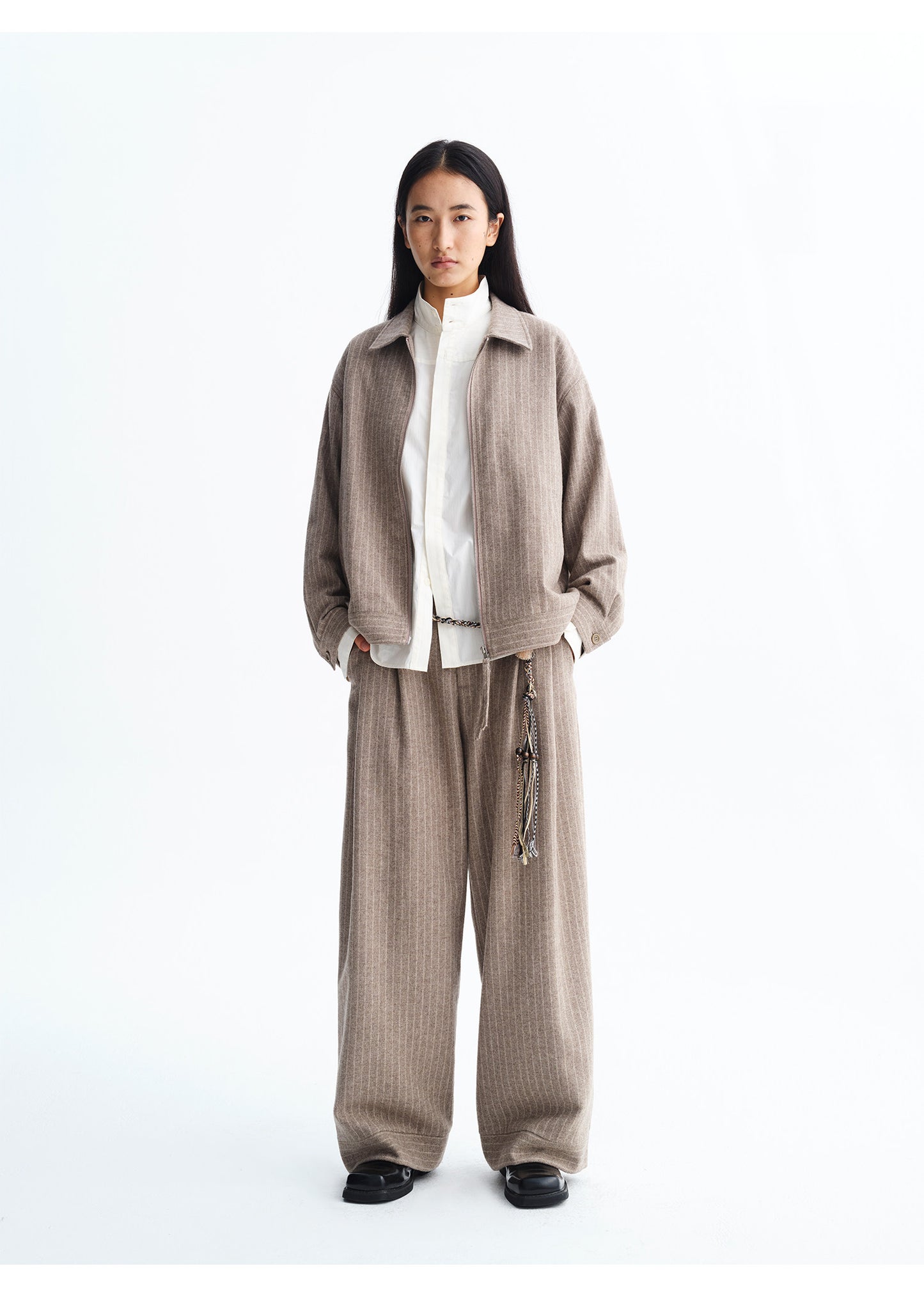 Striped Double-Zip Wool Jacket