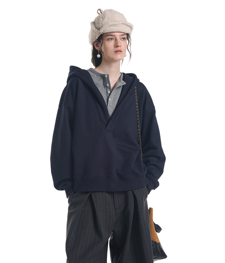 Brushed Fleece Faux Two-Piece Sweatshirt