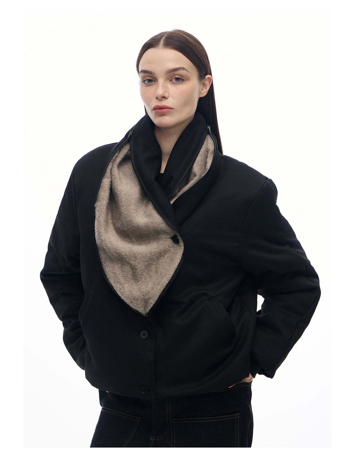 Draped Mink Fur Thick Cotton Jacket