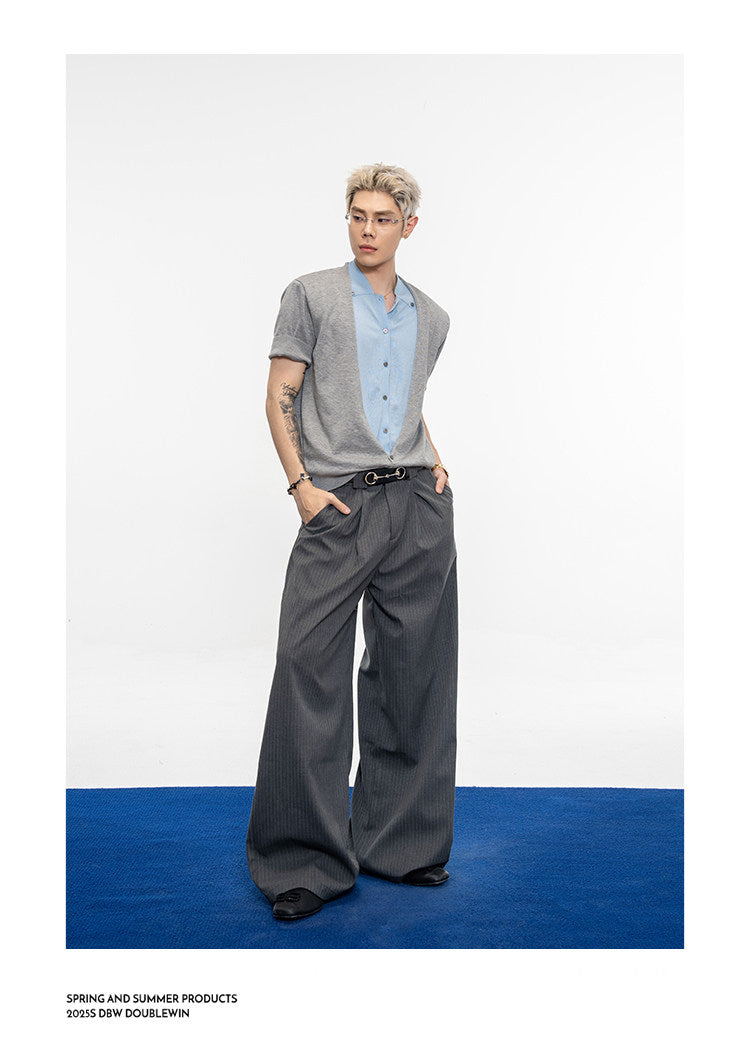 Contrast Fake Two-Piece Knit Shirt