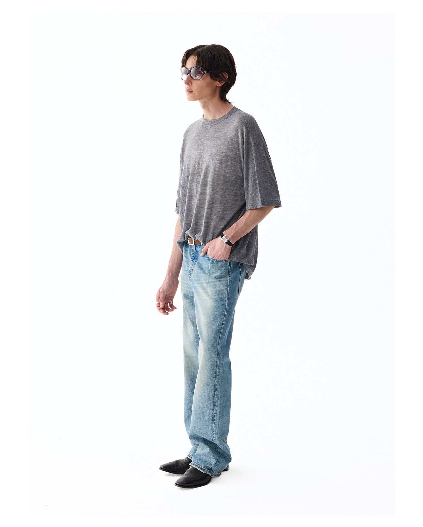 100% 울 이중 네크라인 티셔츠