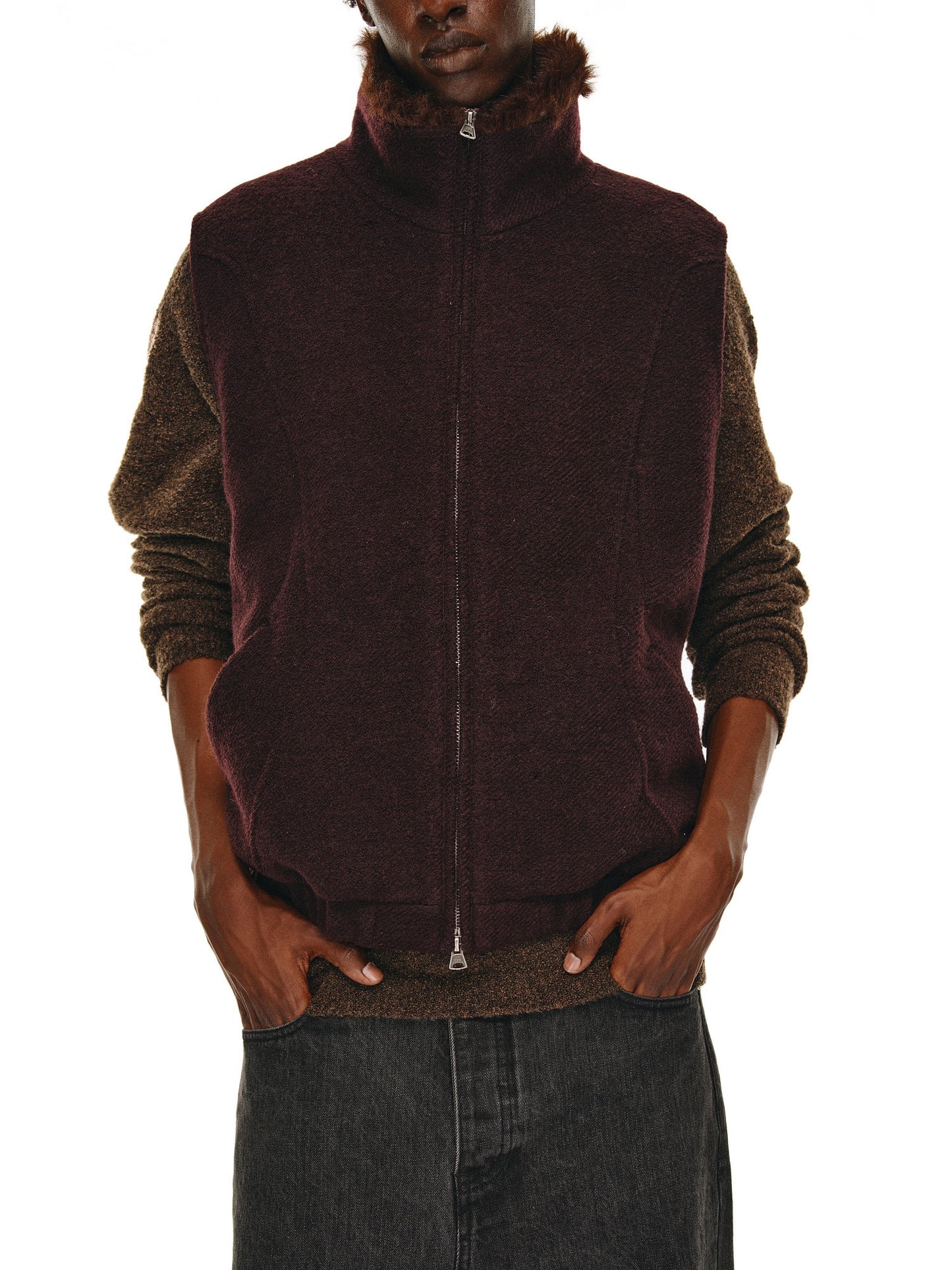 Fur Collar Stand Collar Vest
