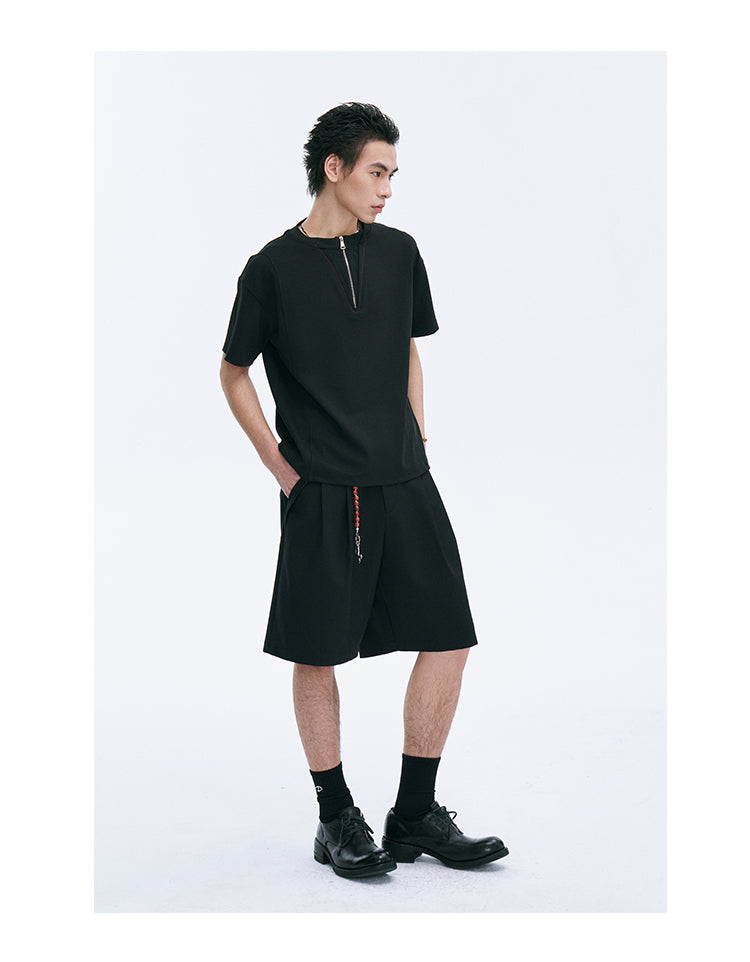 Diagonal placket shorts