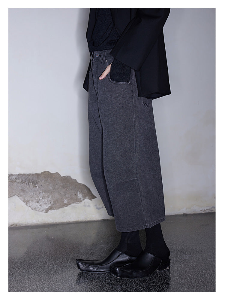 Washed Pleated Cropped Pants