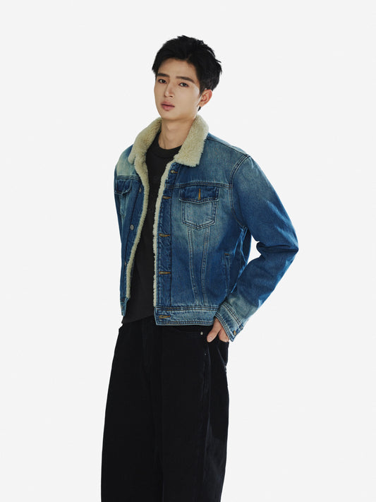 Distressed Lambswool Denim Jacket