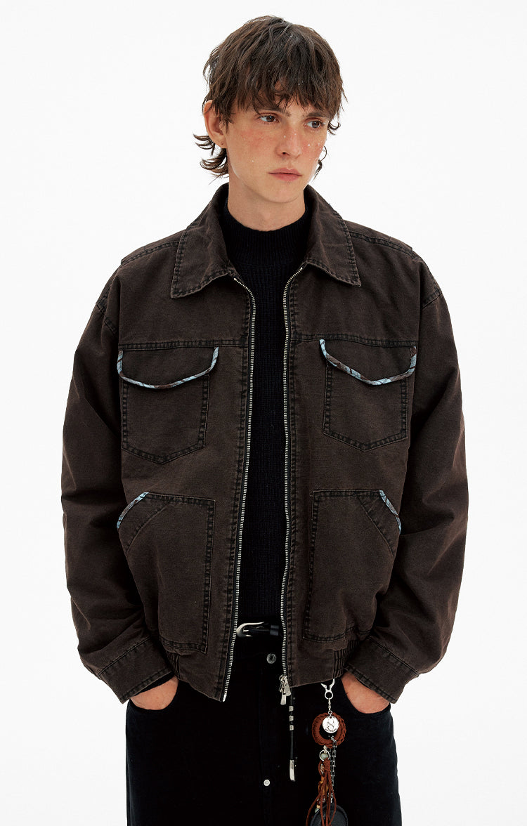 Multi-Pocket Wash-Finished Work Jacket