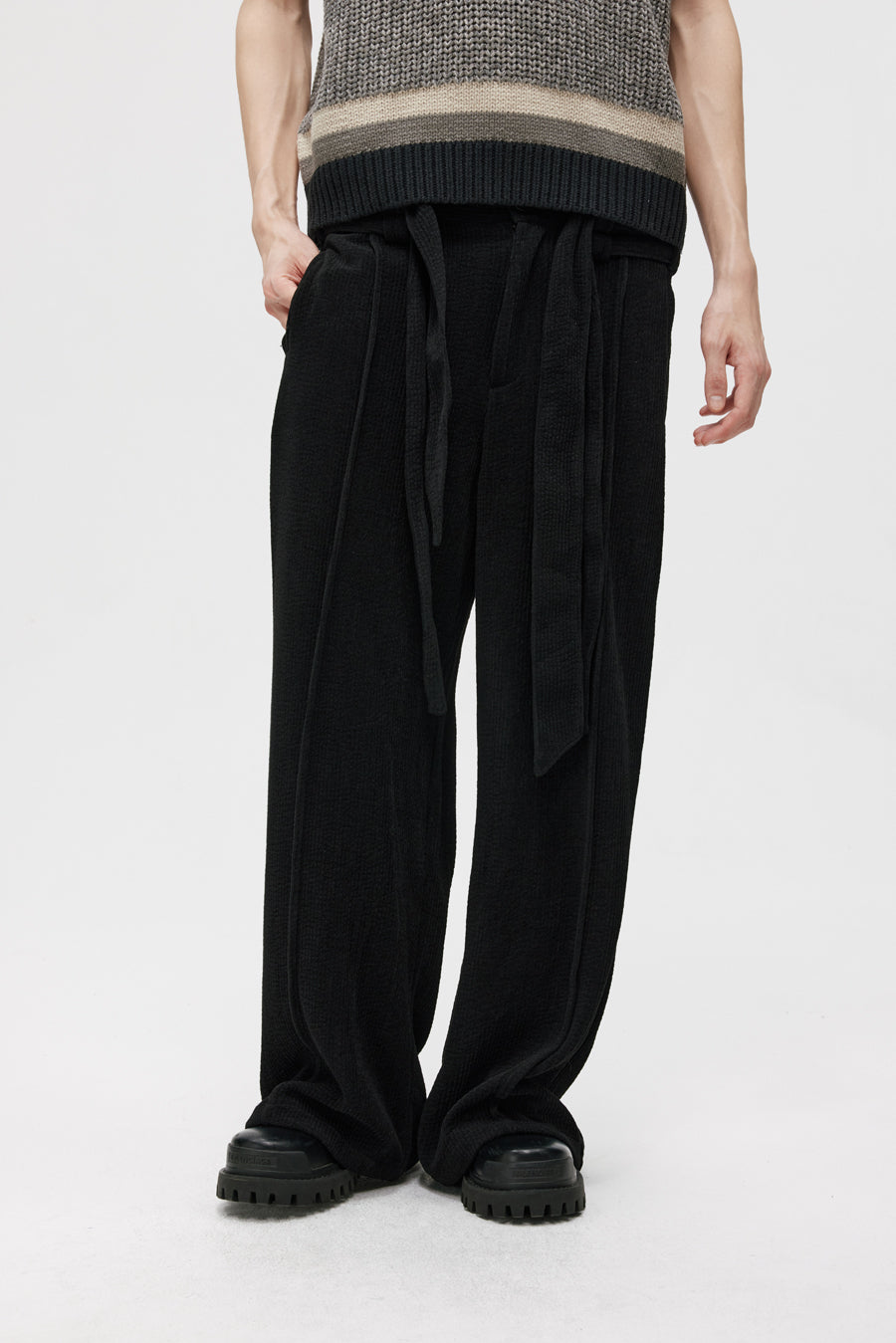 Double Belt Center Seam Wide Pants