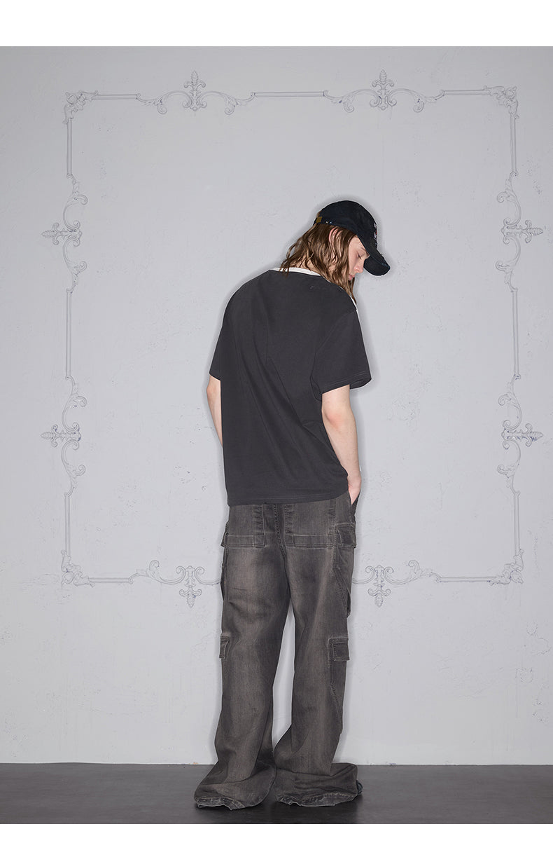 Color block print loose T-shirt