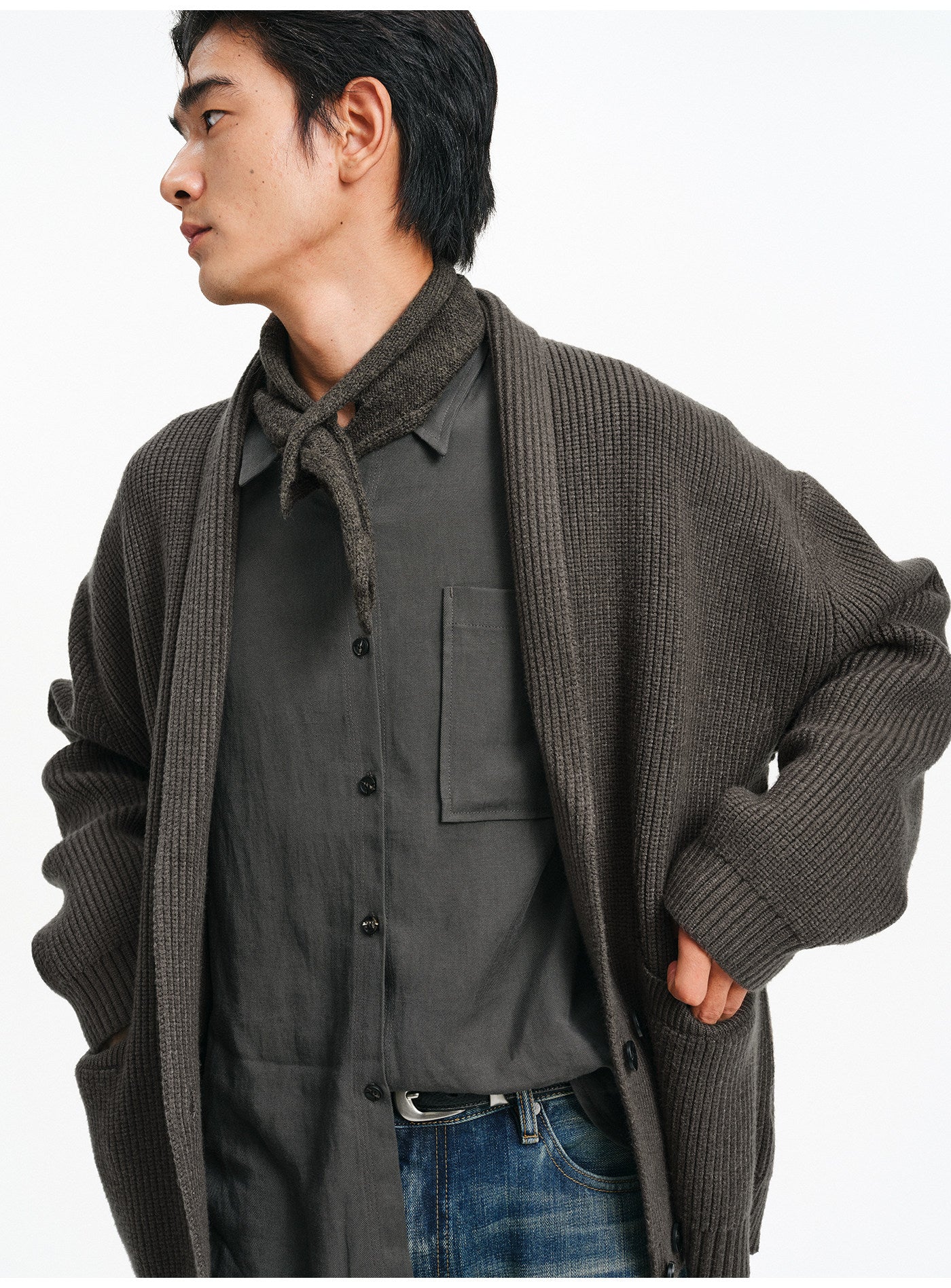 Shawl Collar Double-Breasted Cardigan