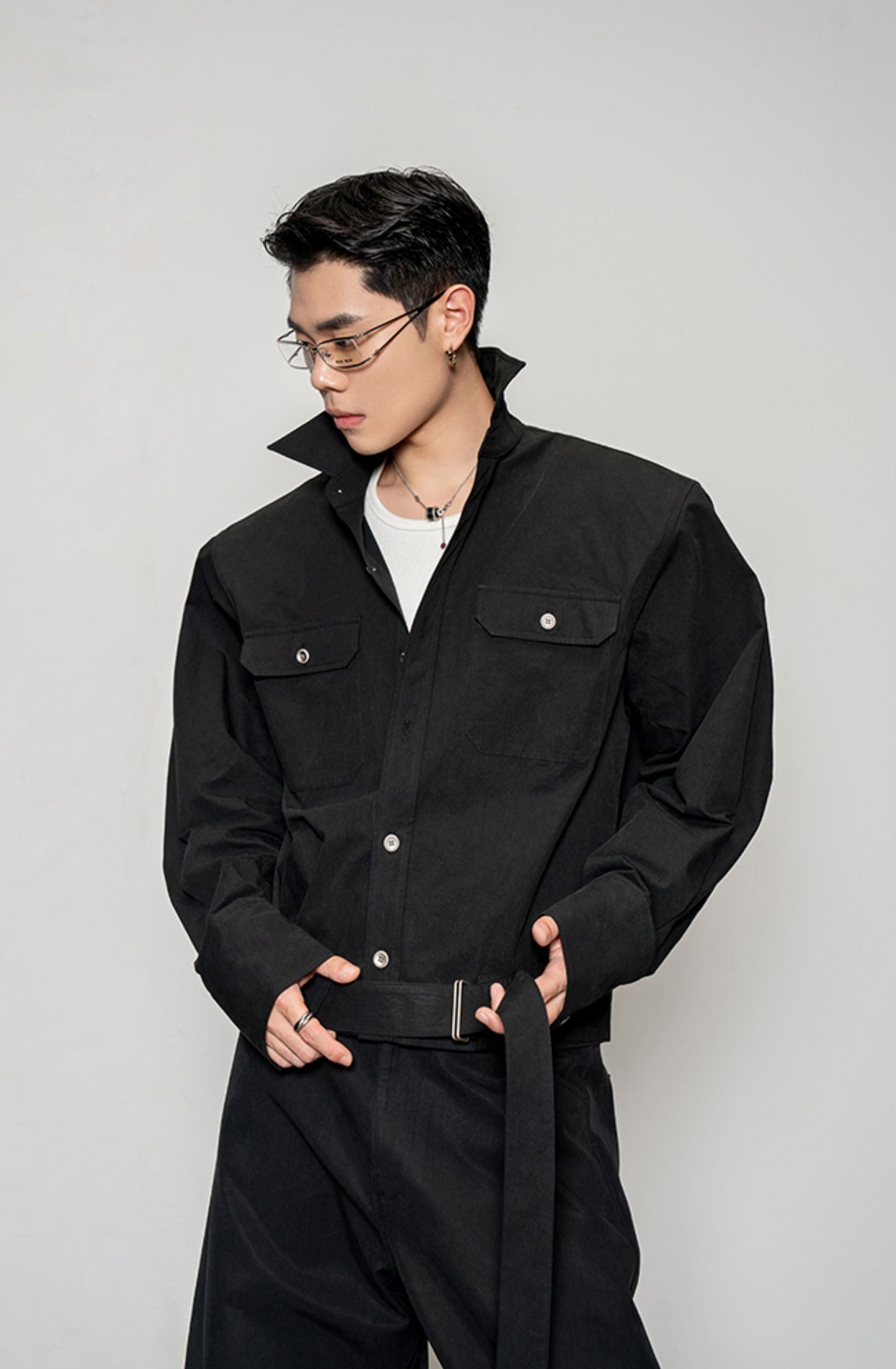 Pleated Textured Short Shirt