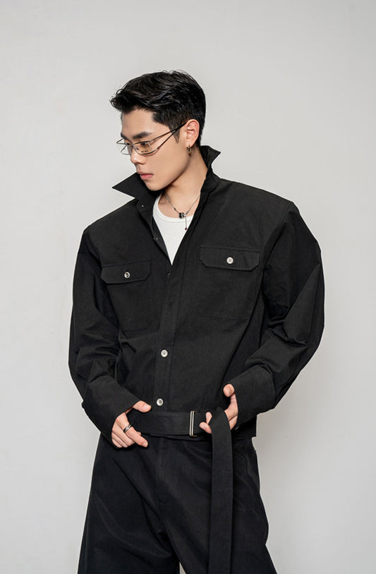 Pleated Textured Short Shirt