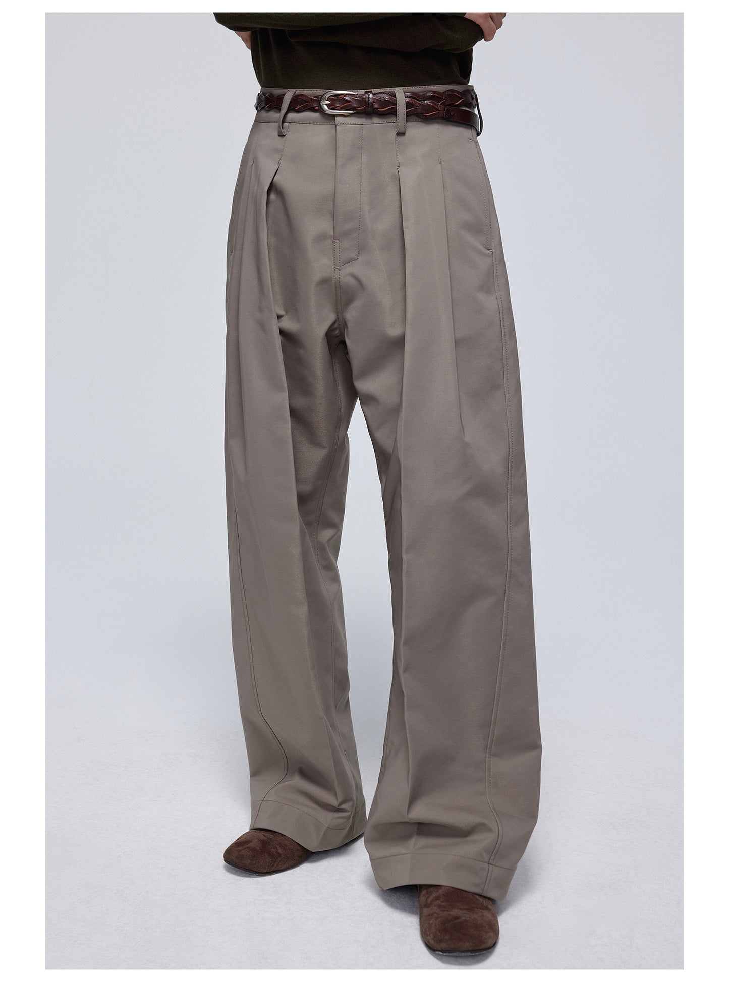 Pleated slim straight slacks pants