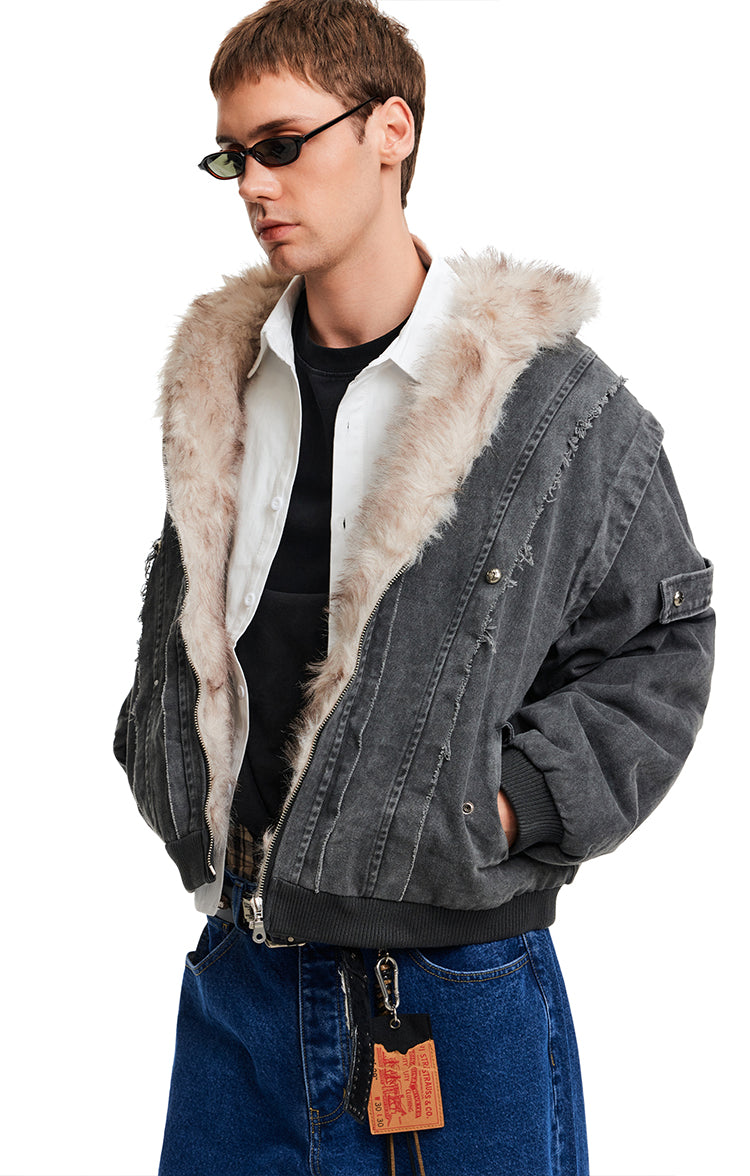 Distressed-look padded jacket