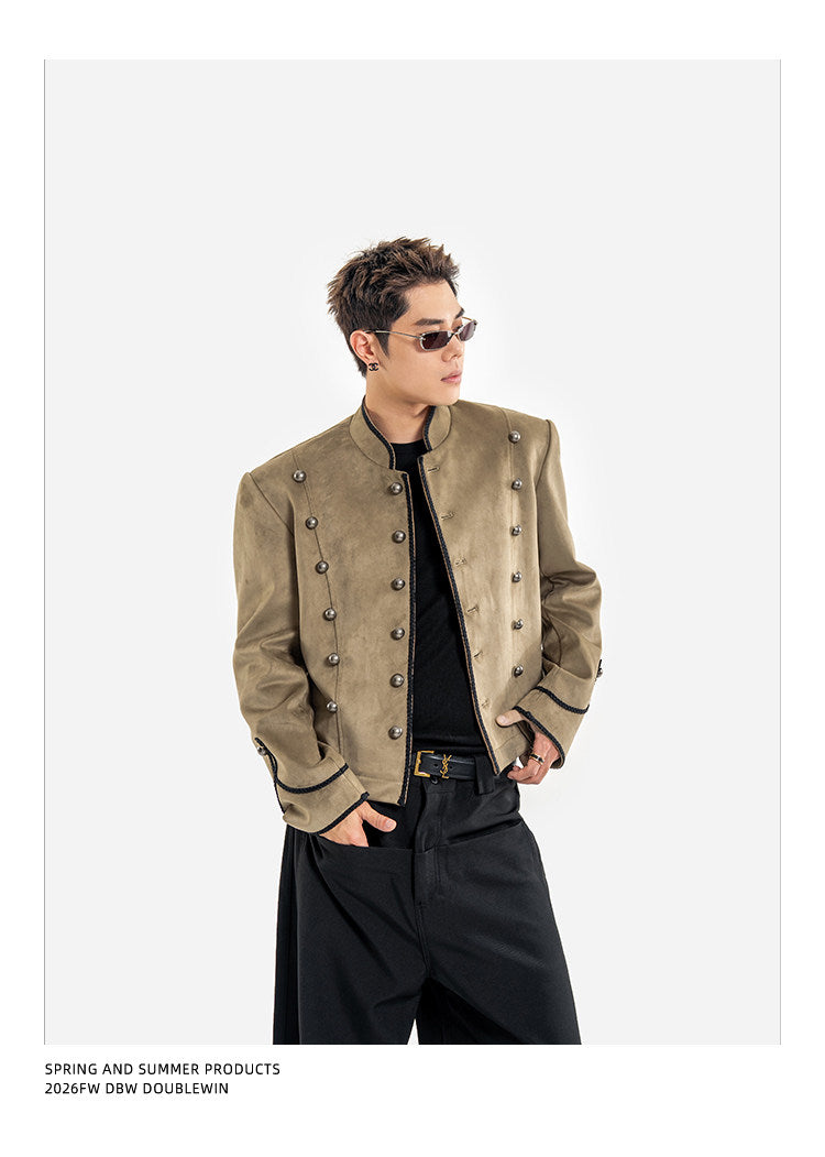 Short Jacket with Stand-Up Collar and Metal Buttons　