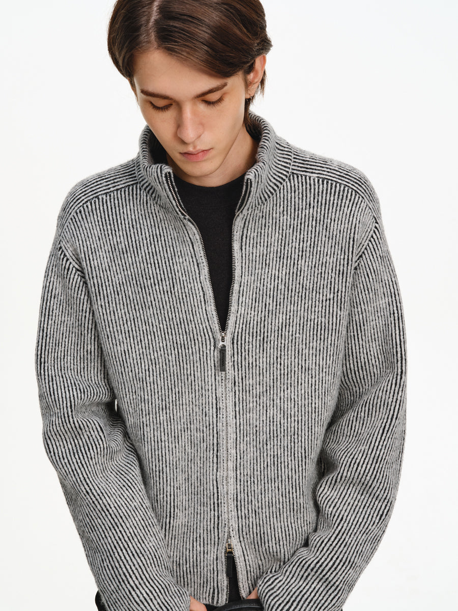 Contrast Textured Rib Cardigan