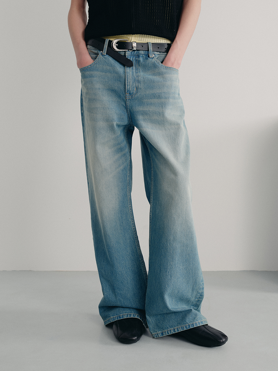 Vintage wash denim pants
