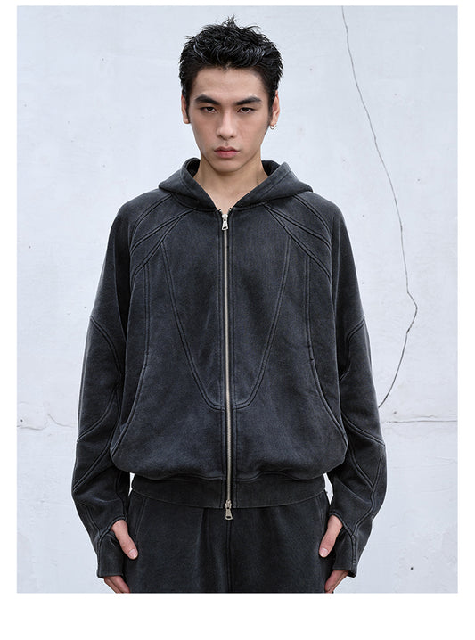 Heavy wash casual hooded sweatshirt