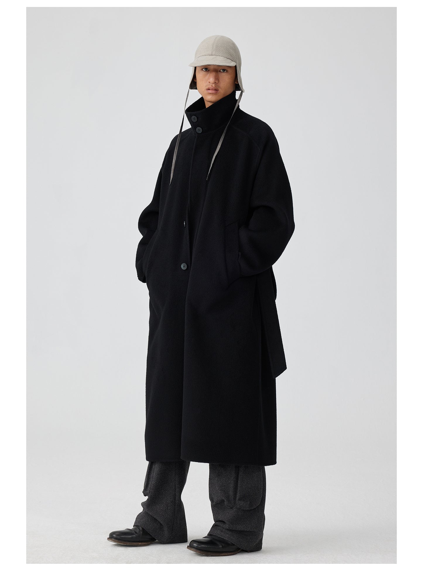 Double-faced stand collar wool coat