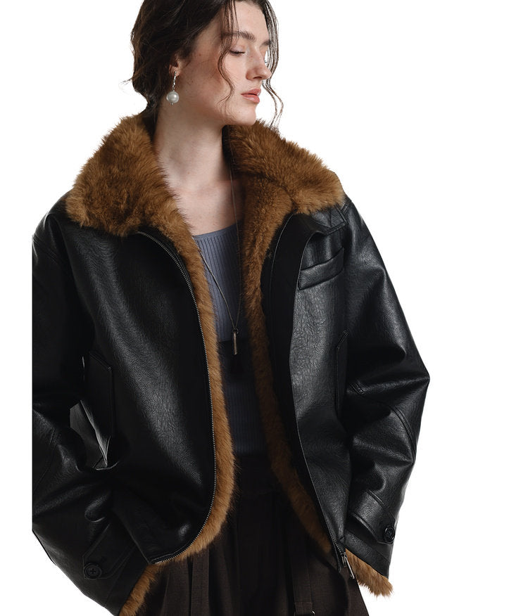 Slub Fleece Collar Thick Jacket