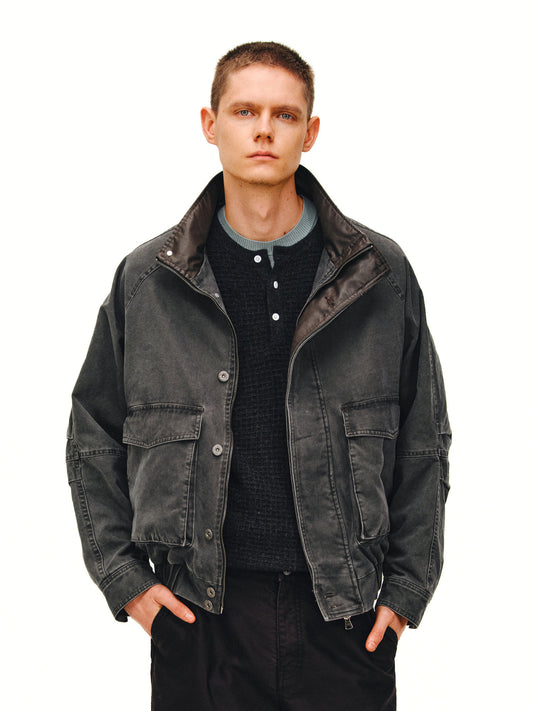 Distressed Stand Collar Jacket