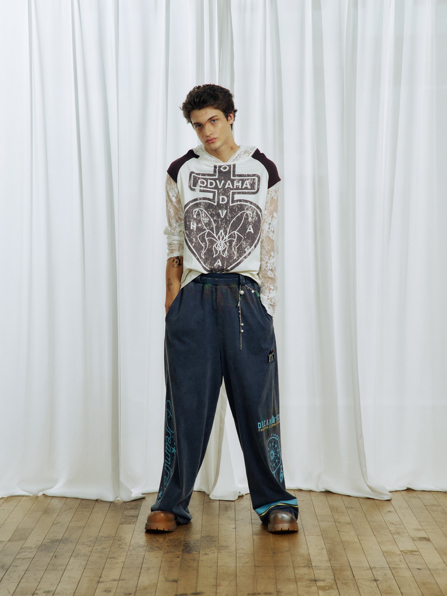 Lace-effect two-piece printed T-shirt