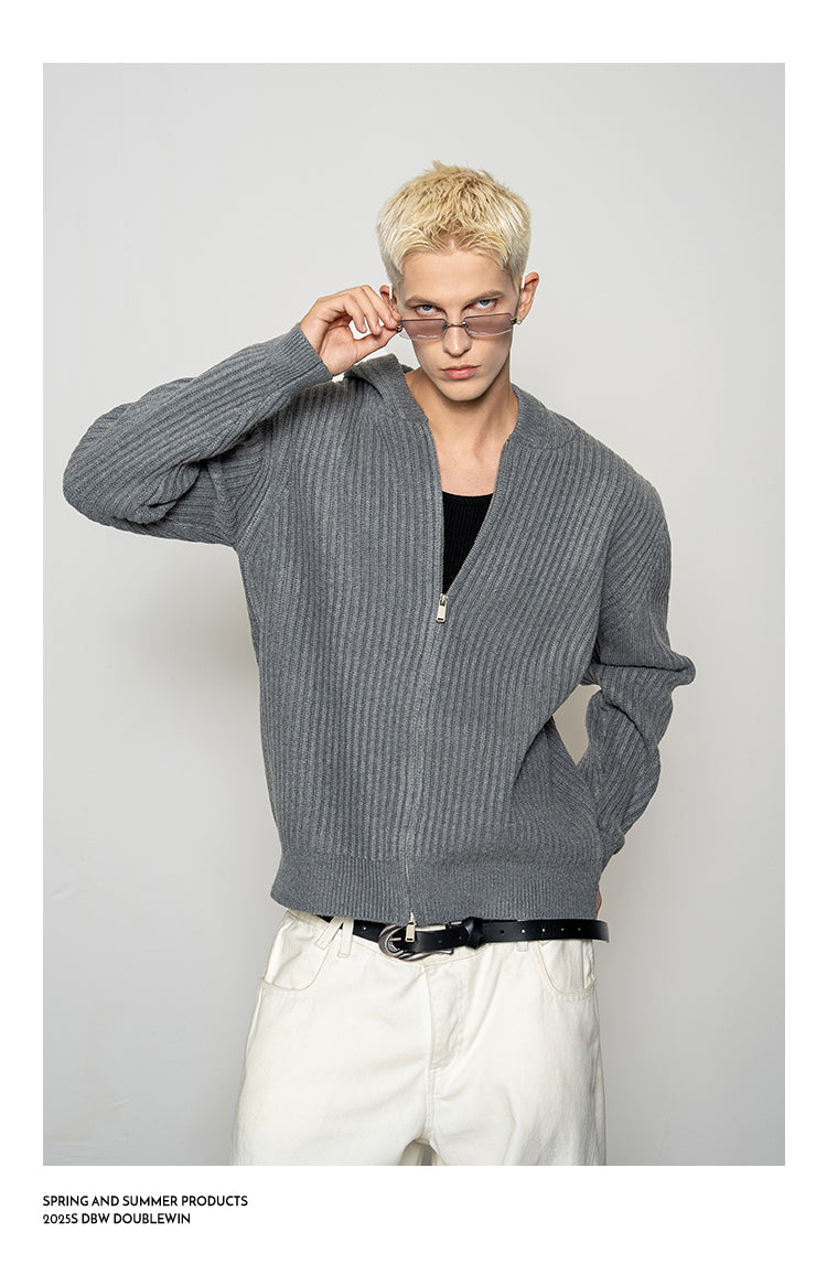 Thick Rib Hooded Knit Cardigan