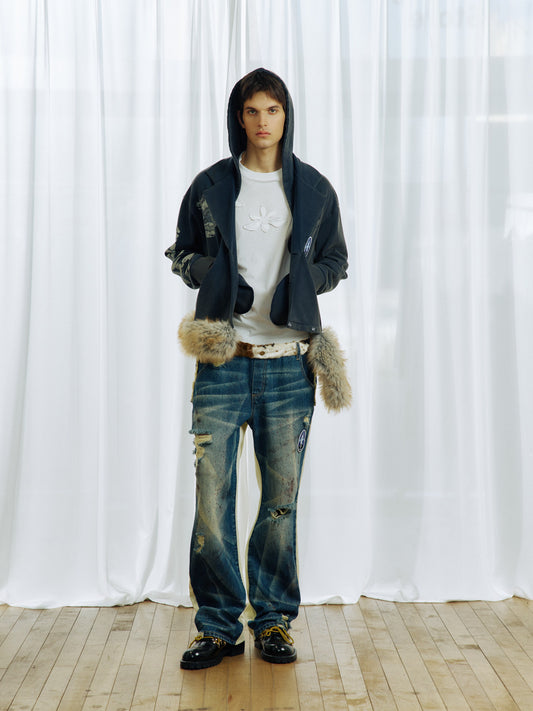 Double-Waistband Faux Two-Piece Jeans