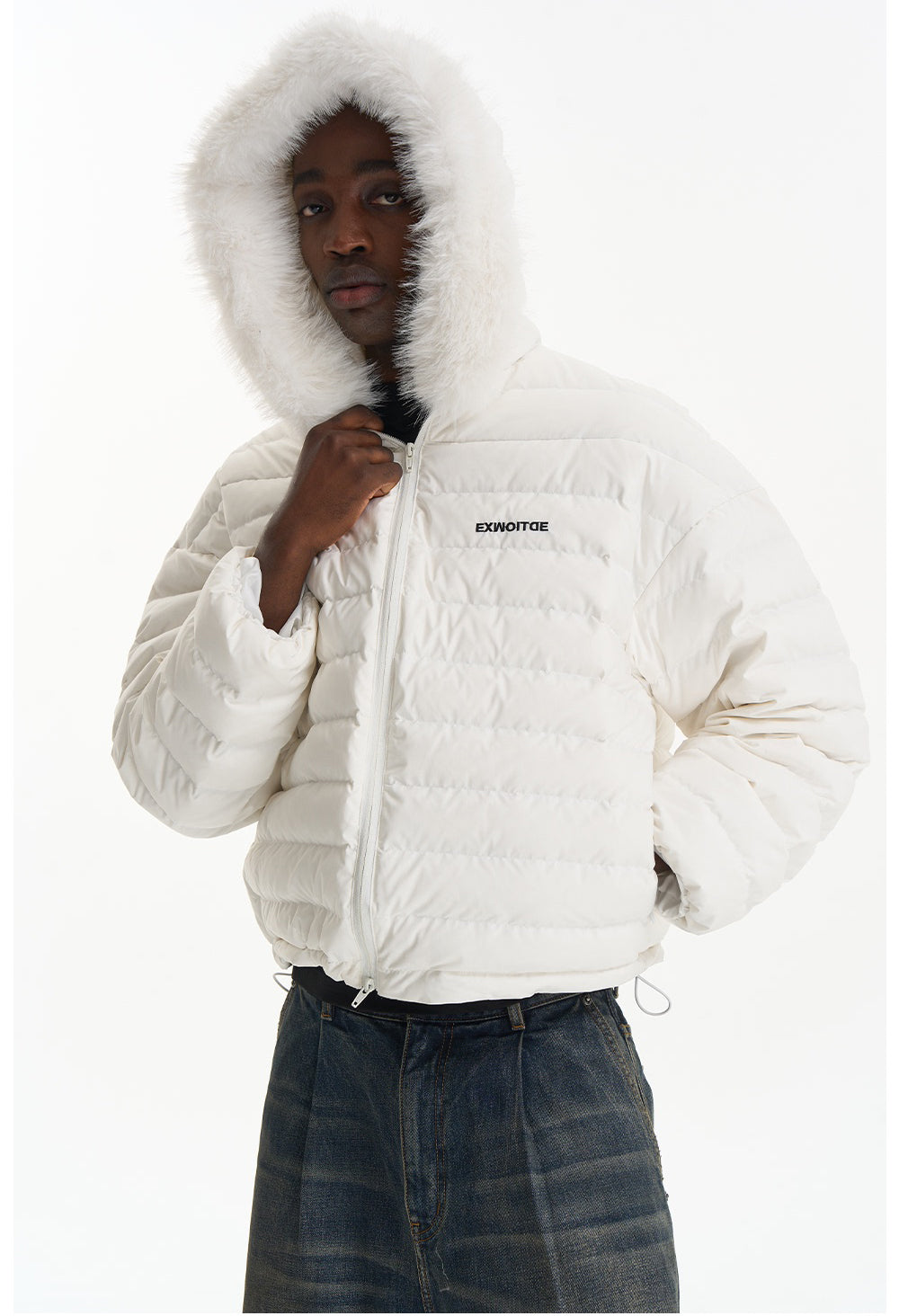 Detachable fur collar down jacket