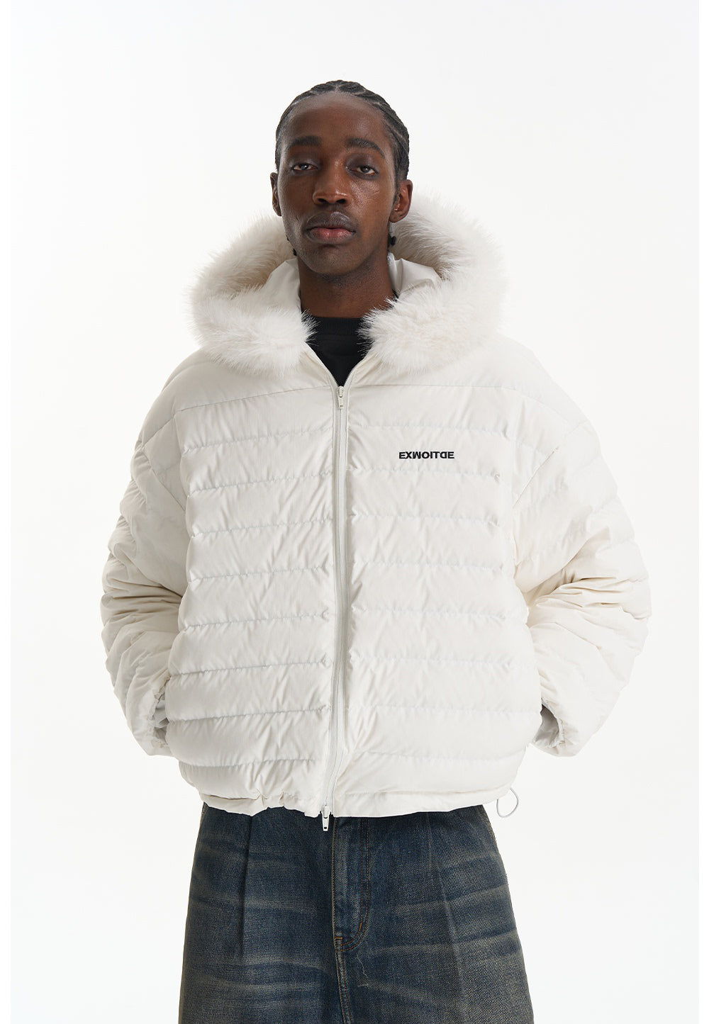 Detachable fur collar down jacket