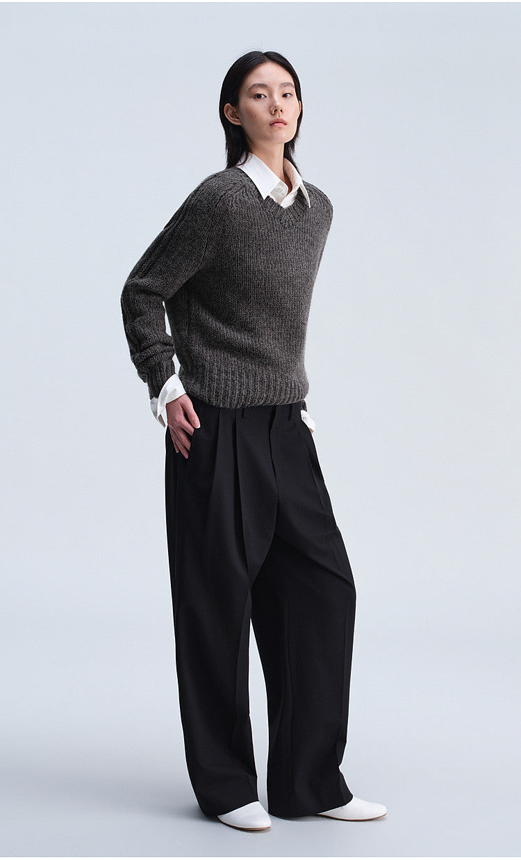 Vintage-Cut Drape Blend Casual Pants