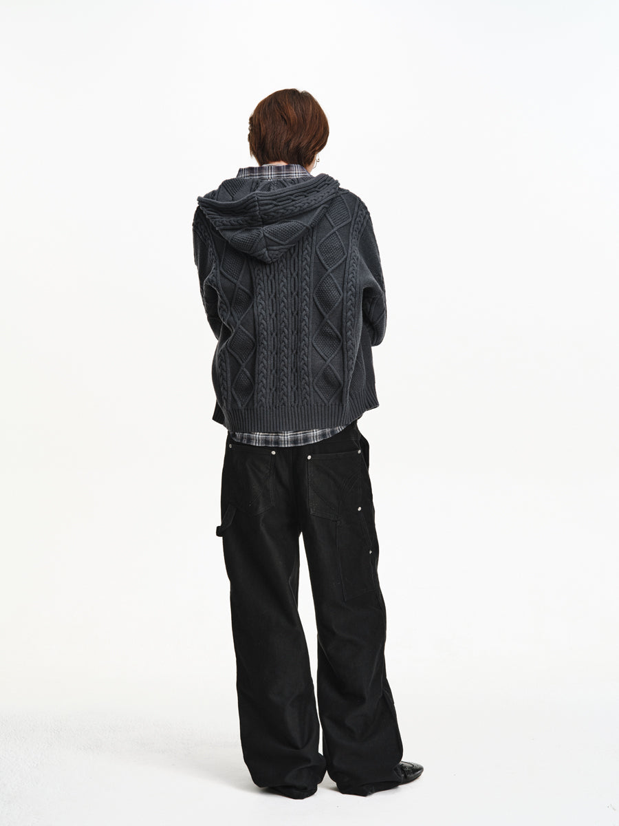 Hooded Cable-Knit Jacket