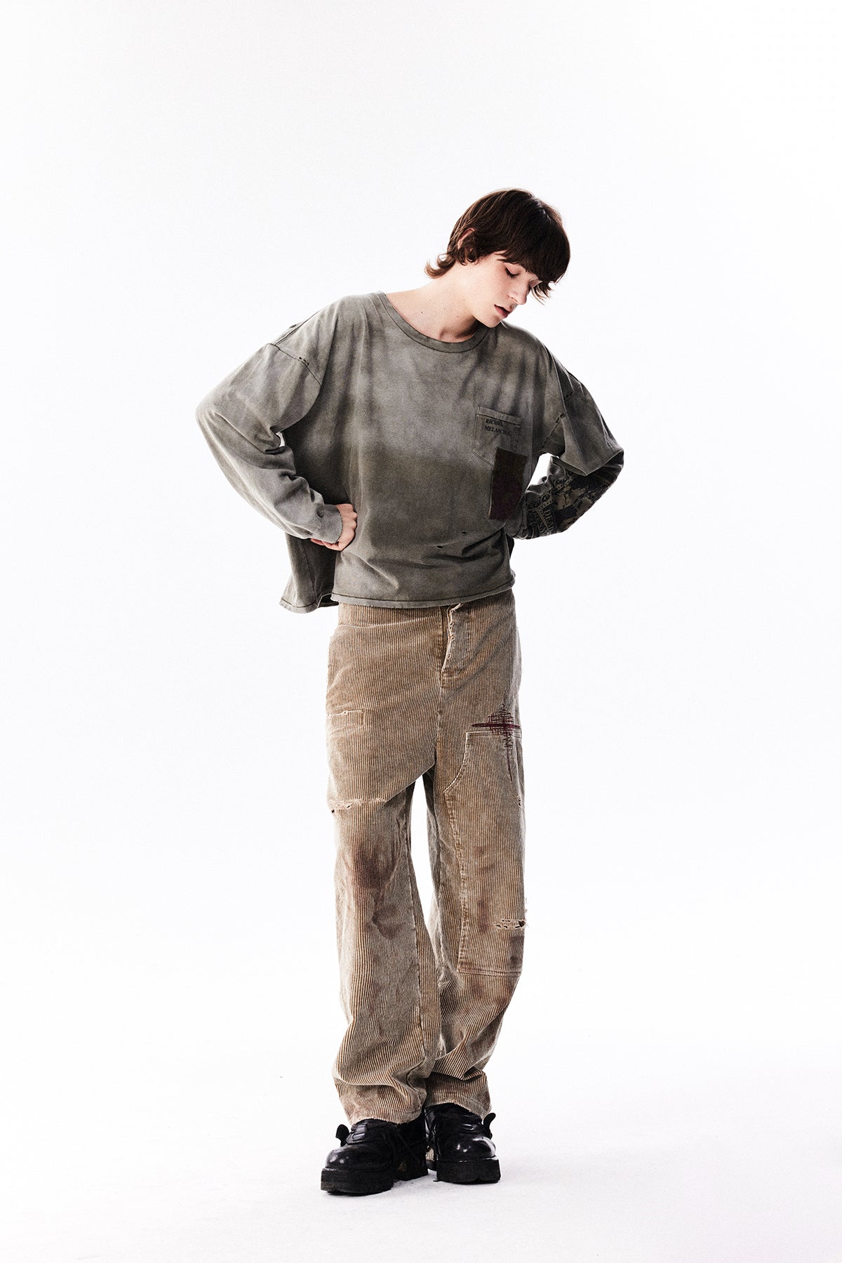 Damaged Embroidery Corduroy Casual Pants