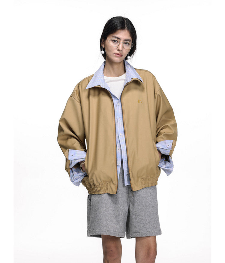 Faux Two-Piece Striped Patchwork Short Jacket