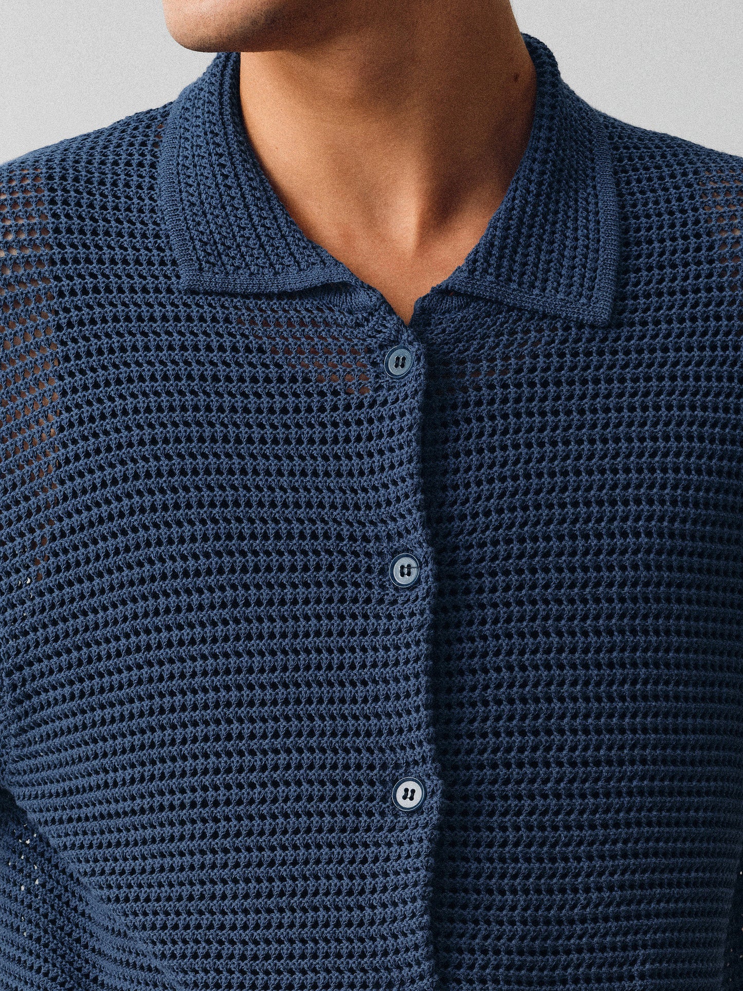 Hollow-knit Button-Down Shirt
