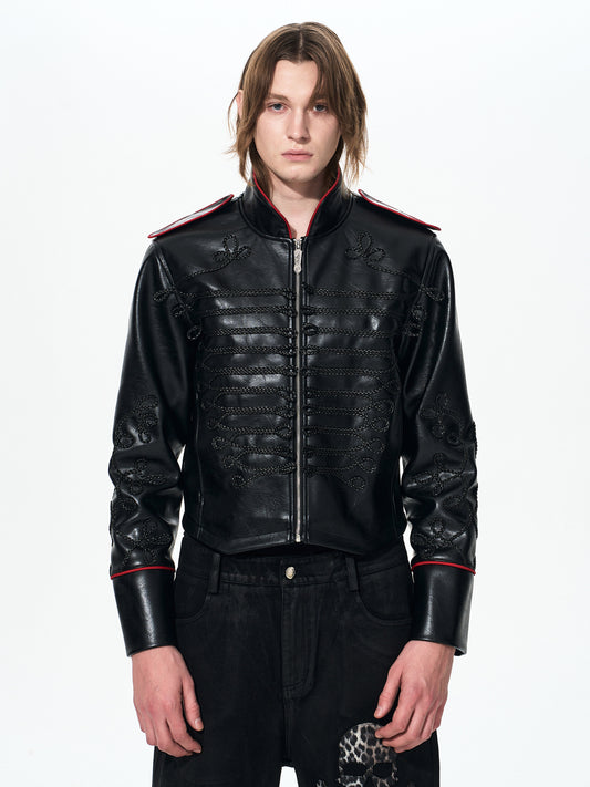 Rope Embroidery Leather Jacket