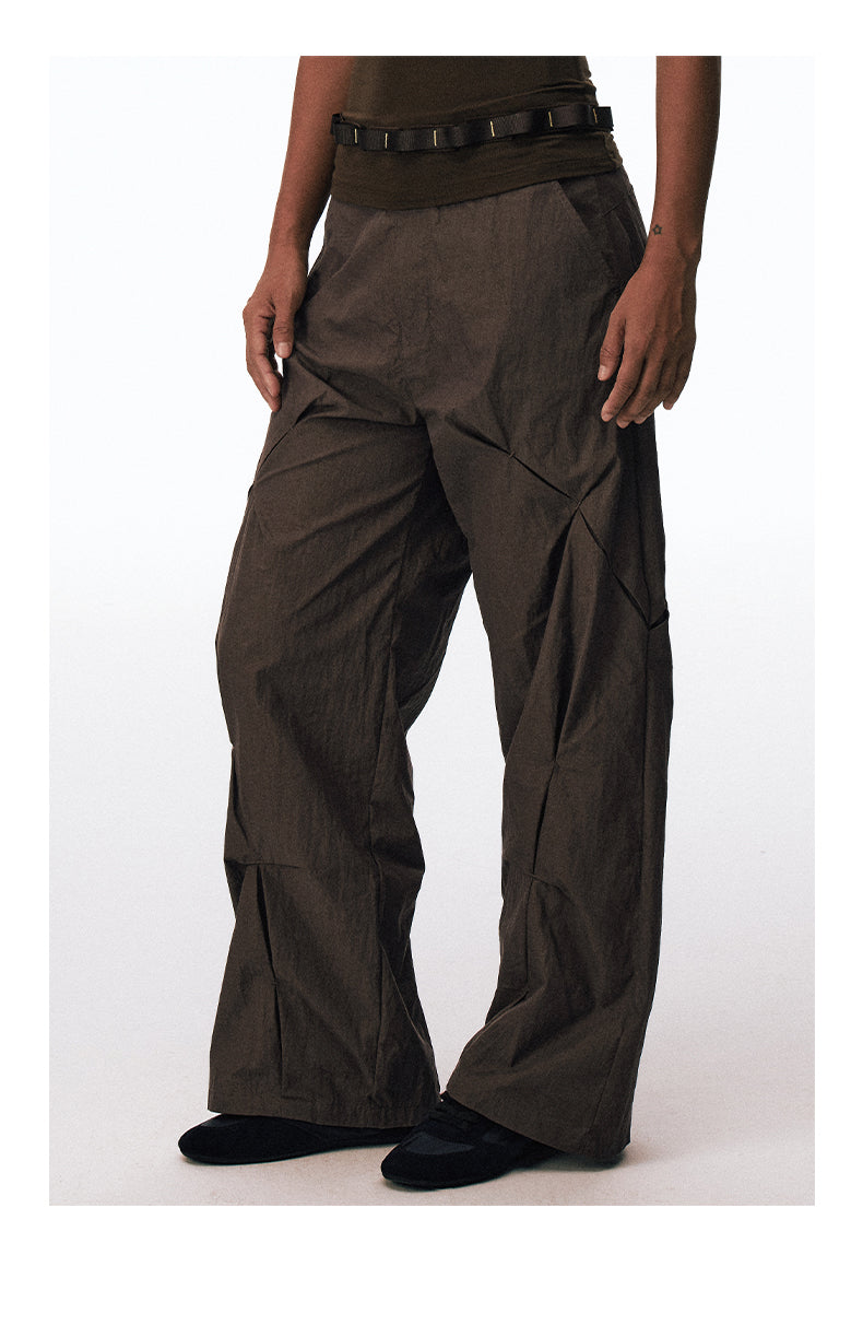Wrinkle-processed loose-fit casual pants