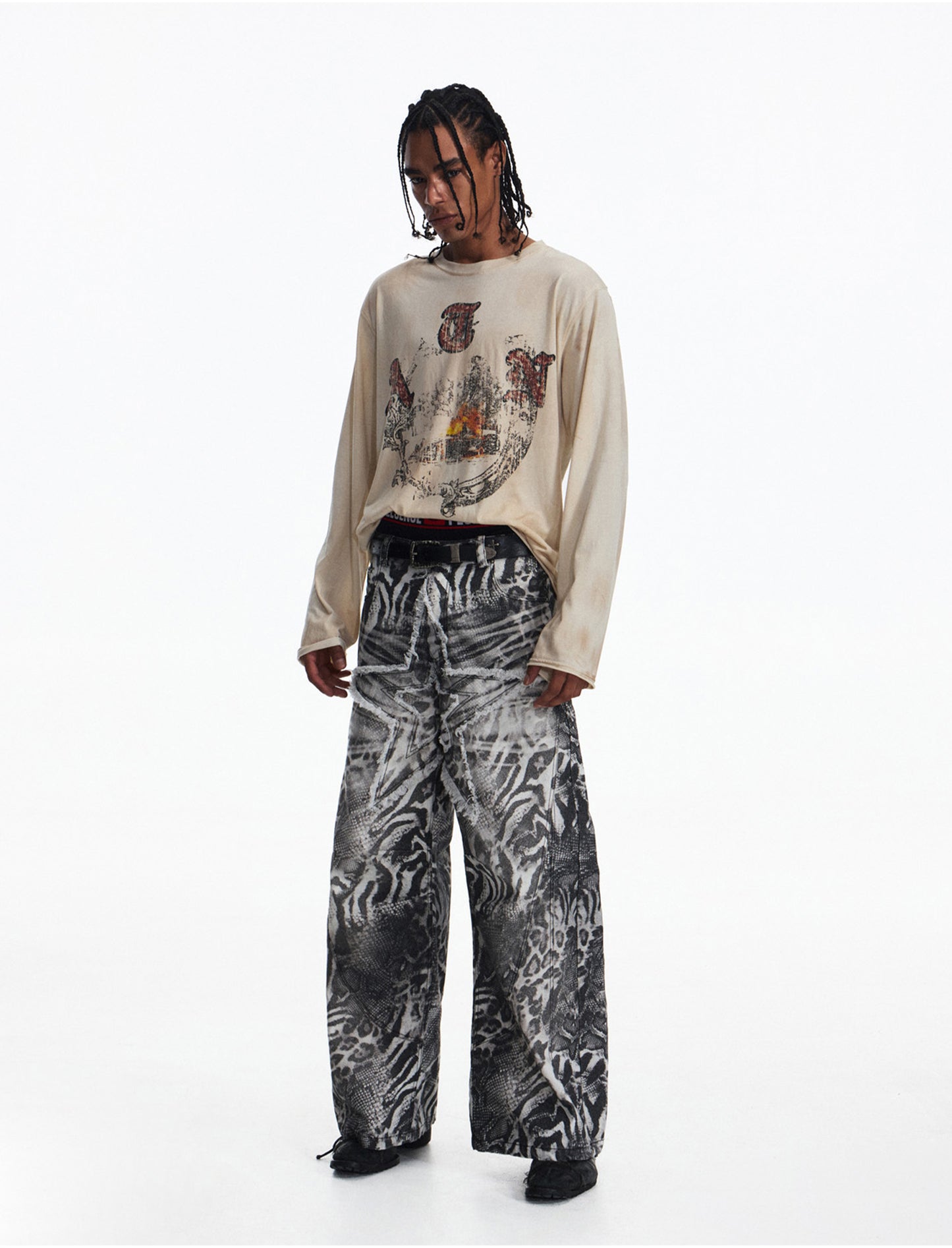 Retro-Style Distressed Print T-Shirt