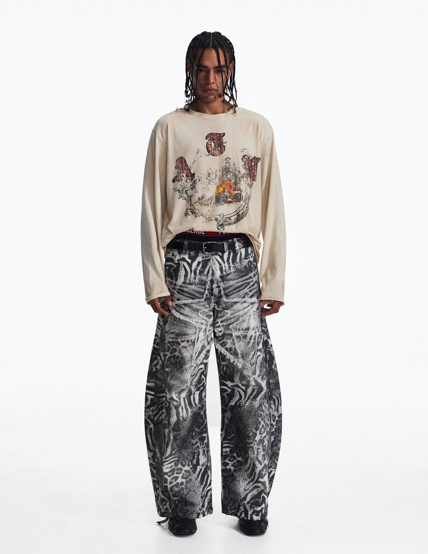 Retro-Style Distressed Print T-Shirt