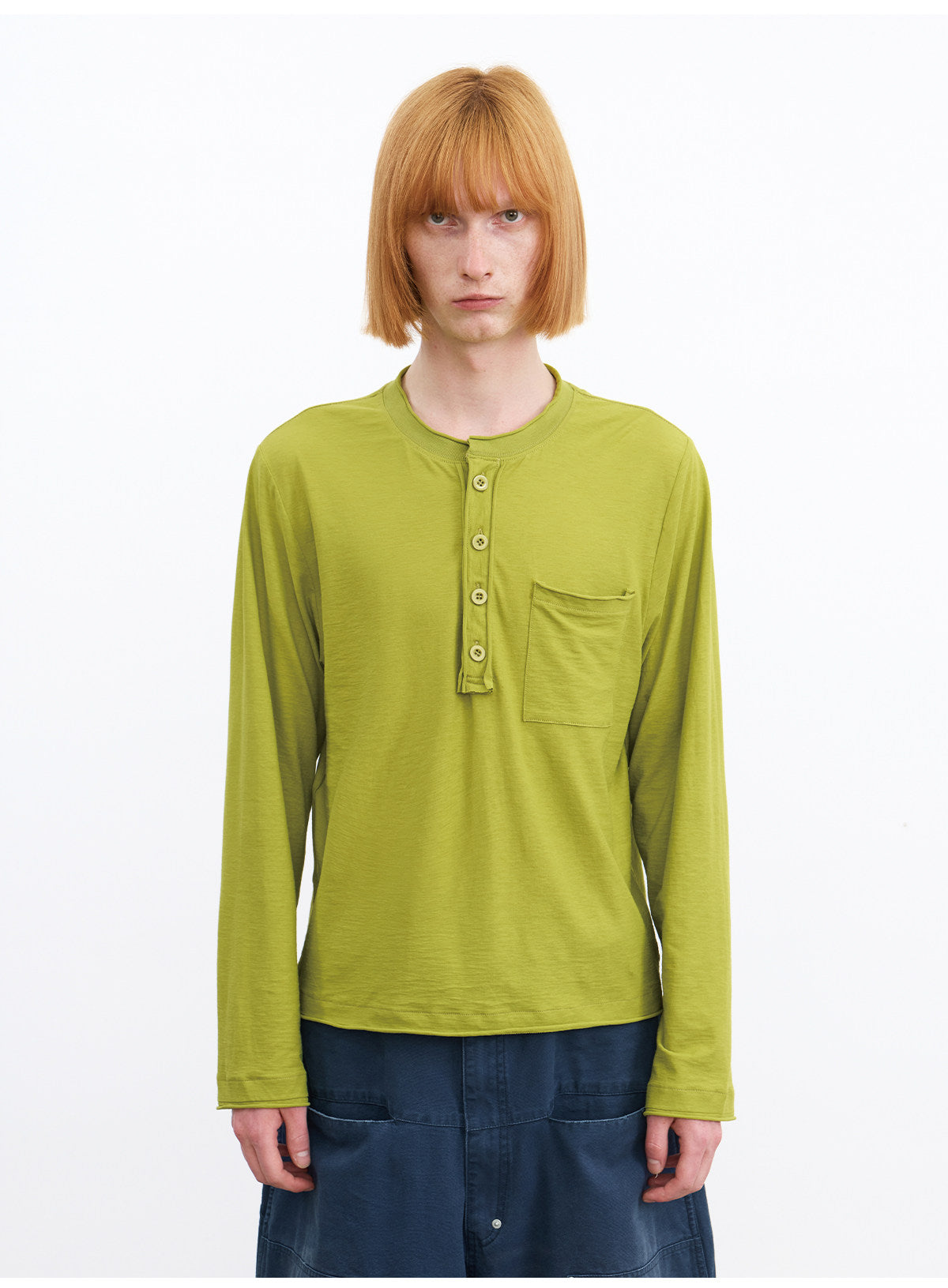 Henry-Collar T-Shirt with Front Pocket Design