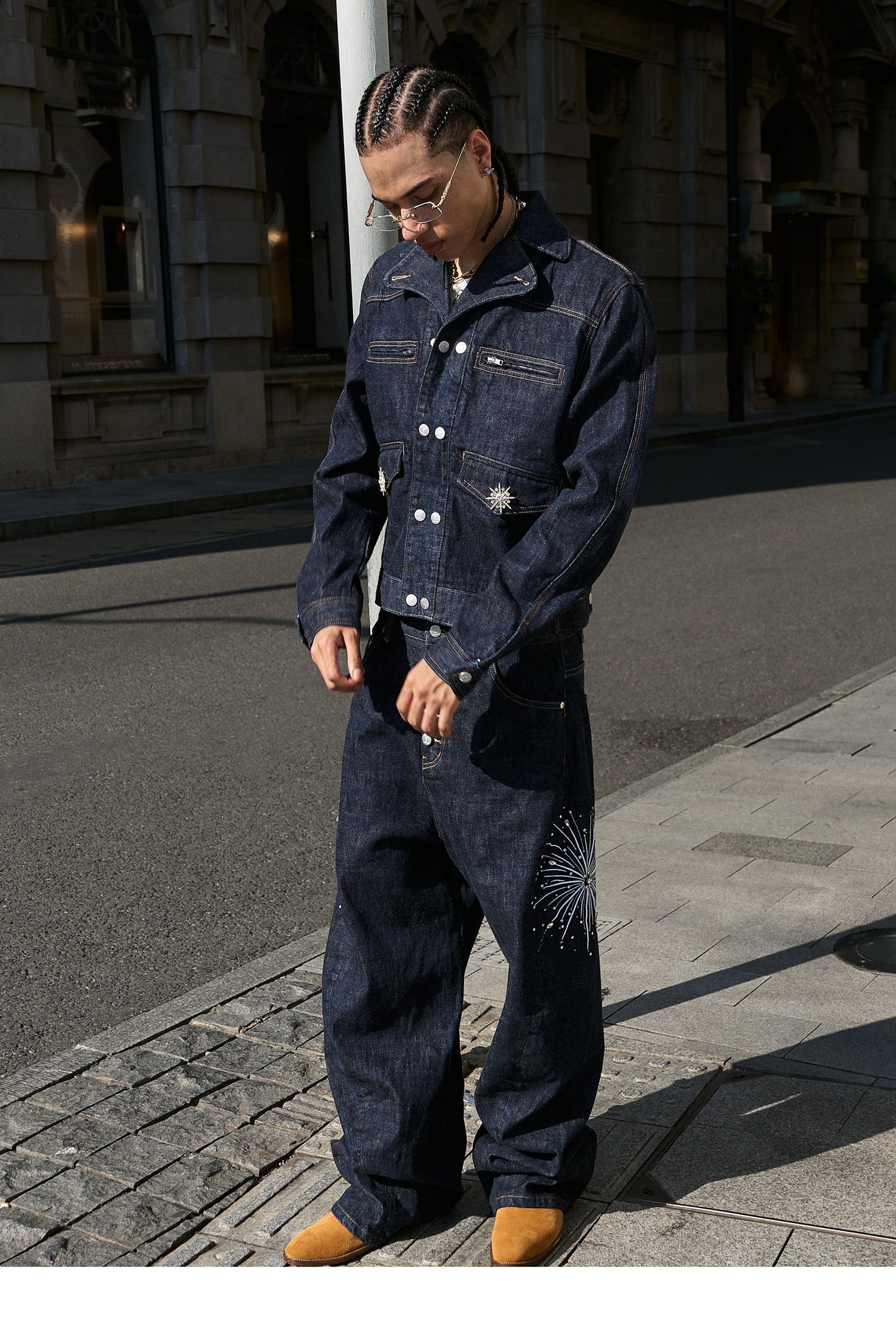 Double-breasted denim jacket