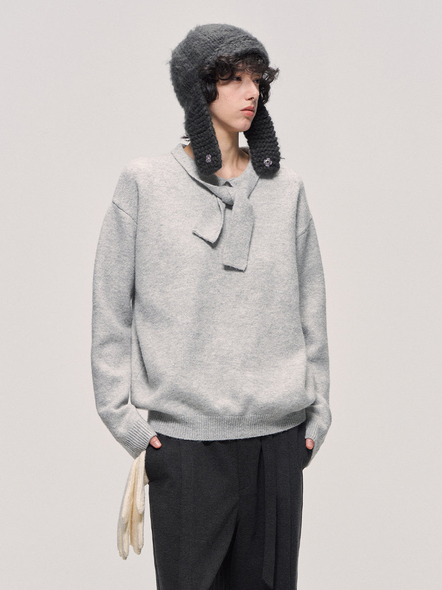 Bow Tie Round Neck Pullover Sweater