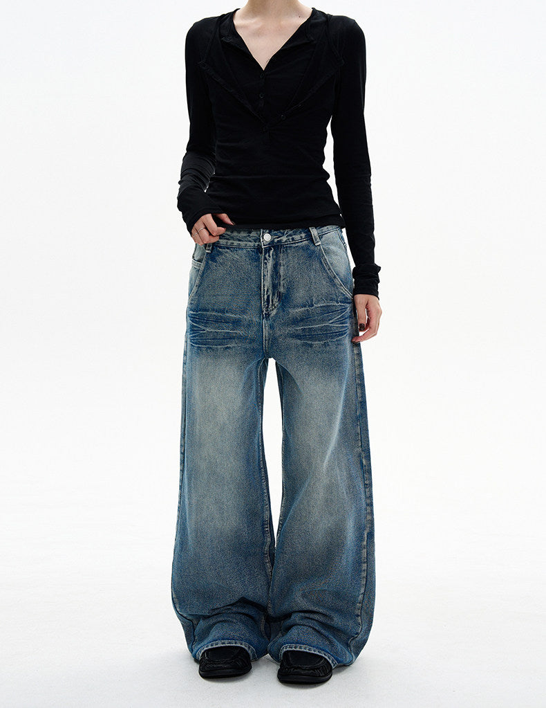 Unisex Crack-Washed Jeans