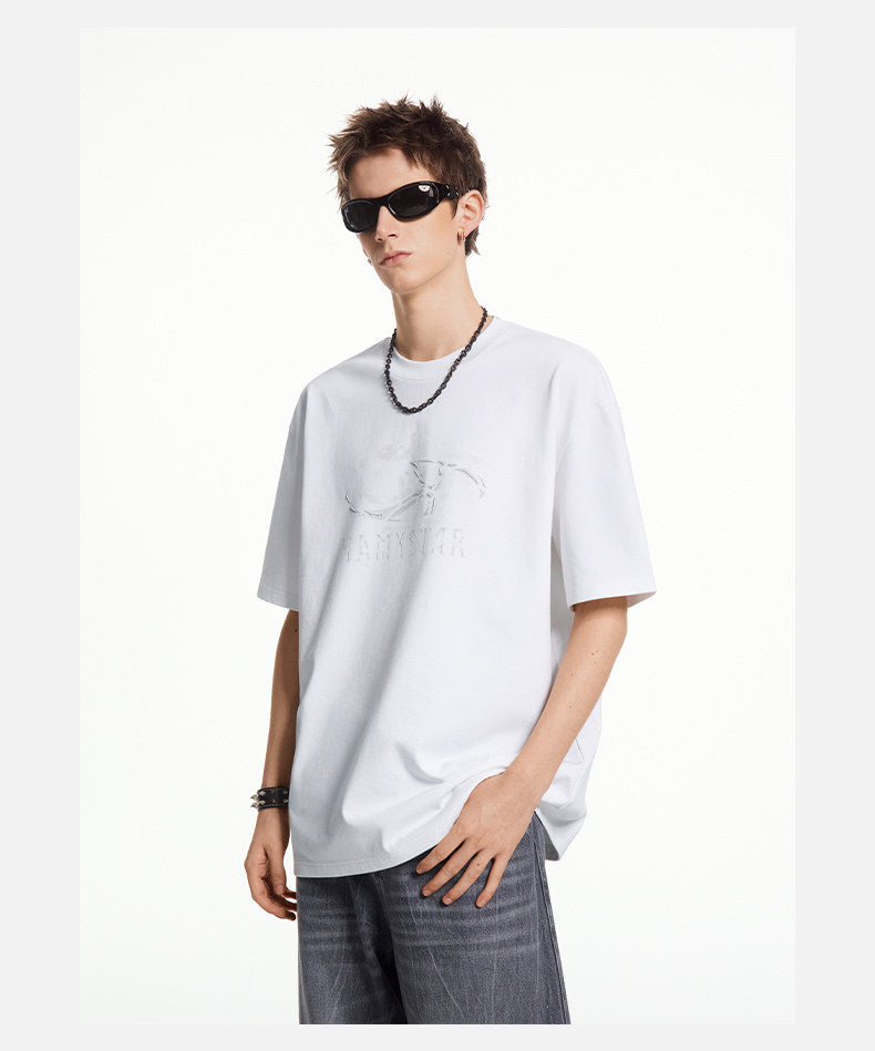 Stereo Print Logo Crack-Pattern T-Shirt