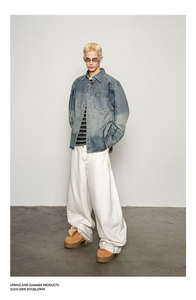 Distressed Wash Denim Shirt