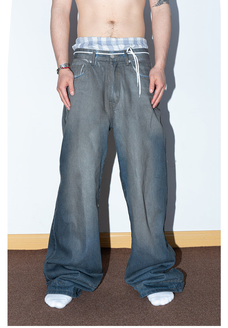 Brushed Wax Washed Loose Jeans