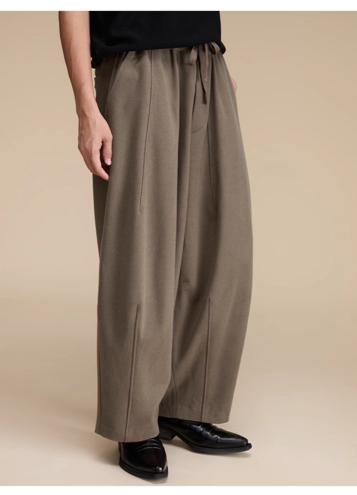 Elastic Waist Wool Casual Pants