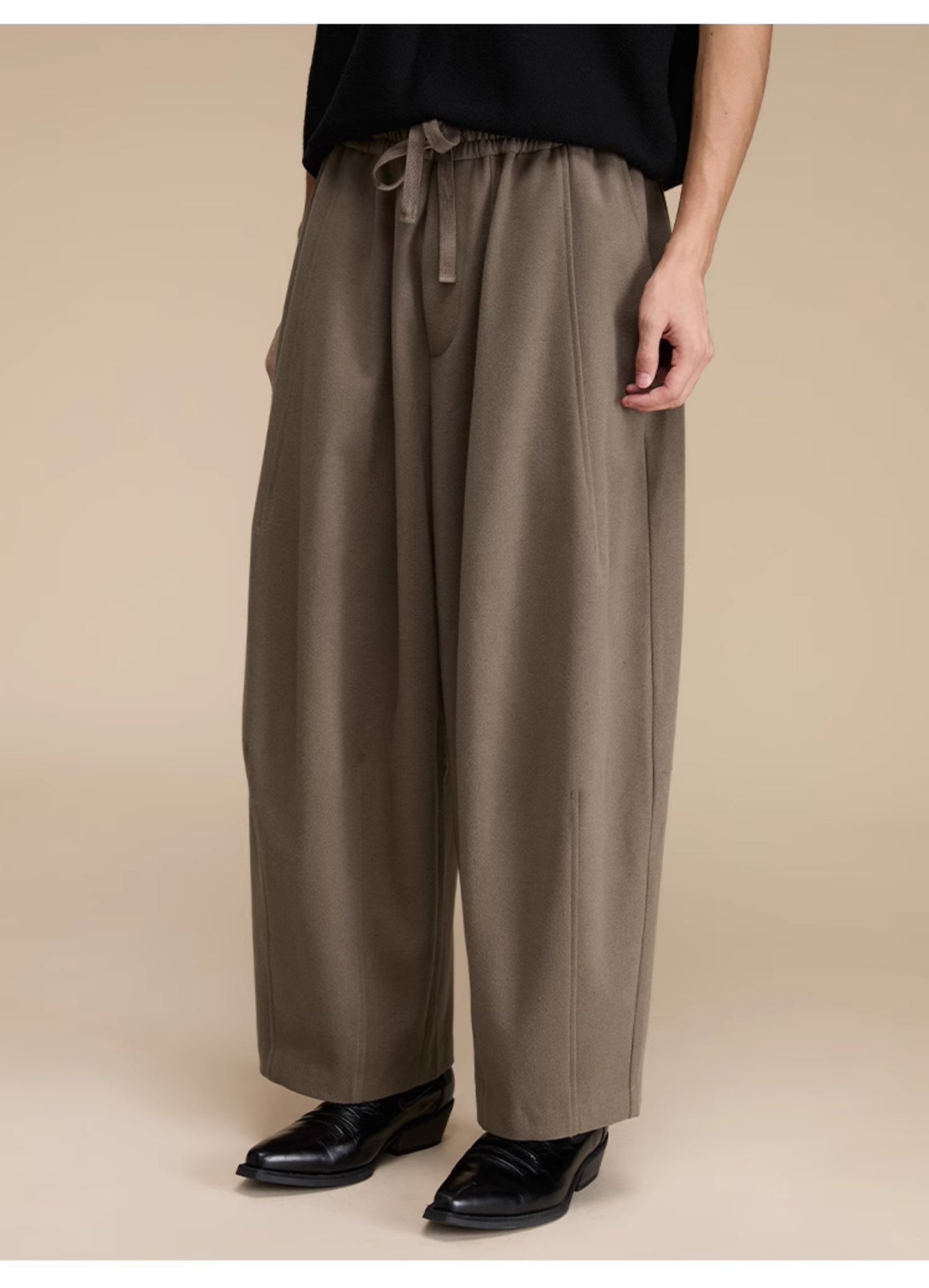 Elastic Waist Wool Casual Pants