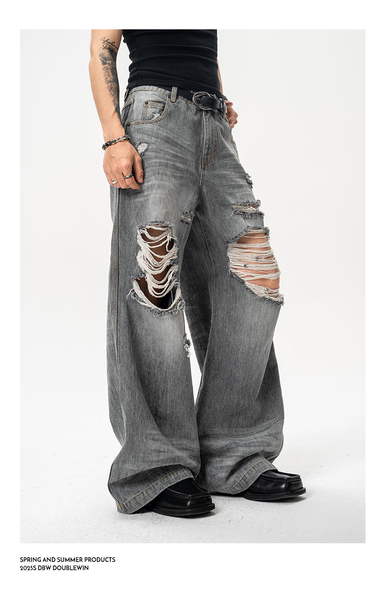 Washed and distressed jeans